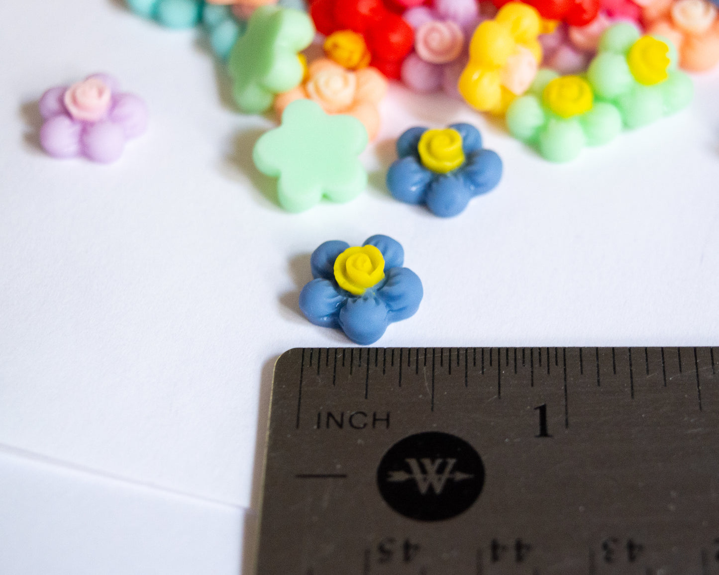12.5mm Flower Cabochons with Cute Swirl Detail, Two Tone Matte Finish Resin Flatbacks