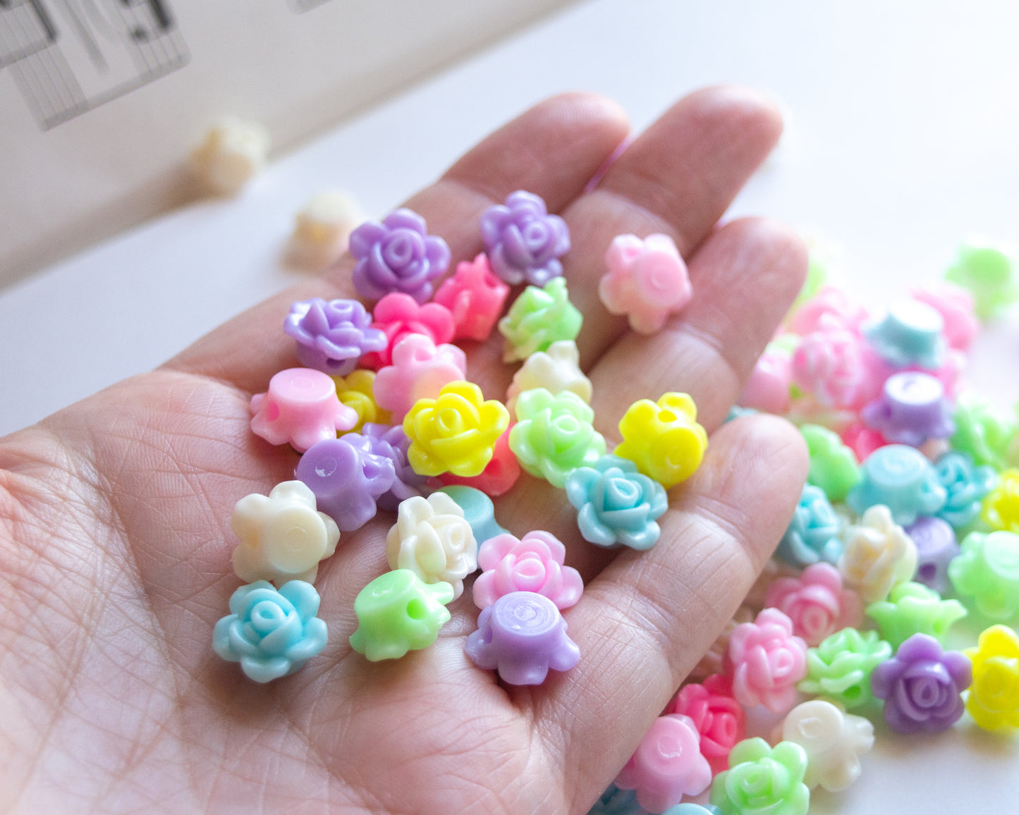 12.5mm x 8mm Rose Beads in Pastel Colored Acrylic