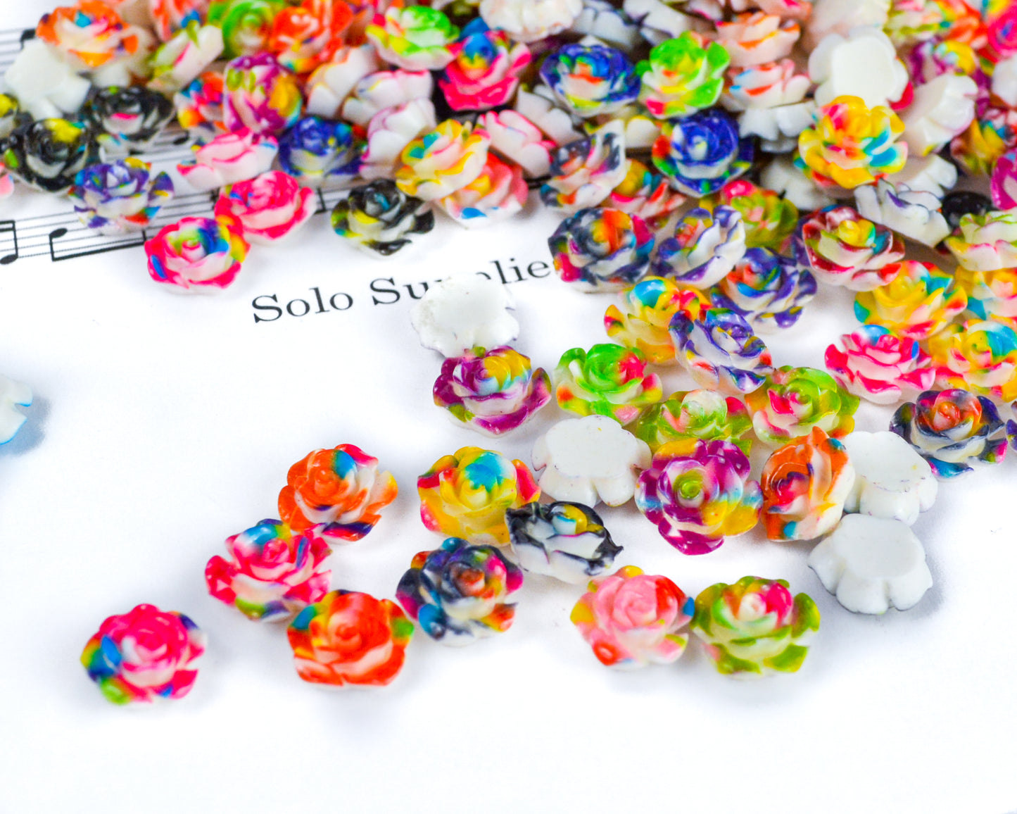 13mm Splatter Painted Rose Cabochons in Colorful Resin