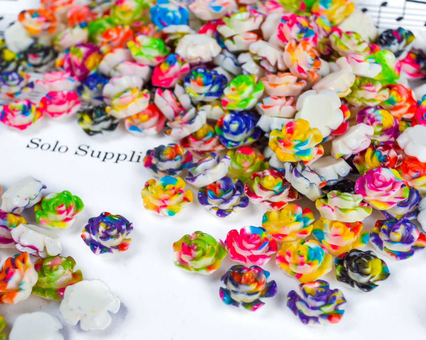 13mm Splatter Painted Rose Cabochons in Colorful Resin