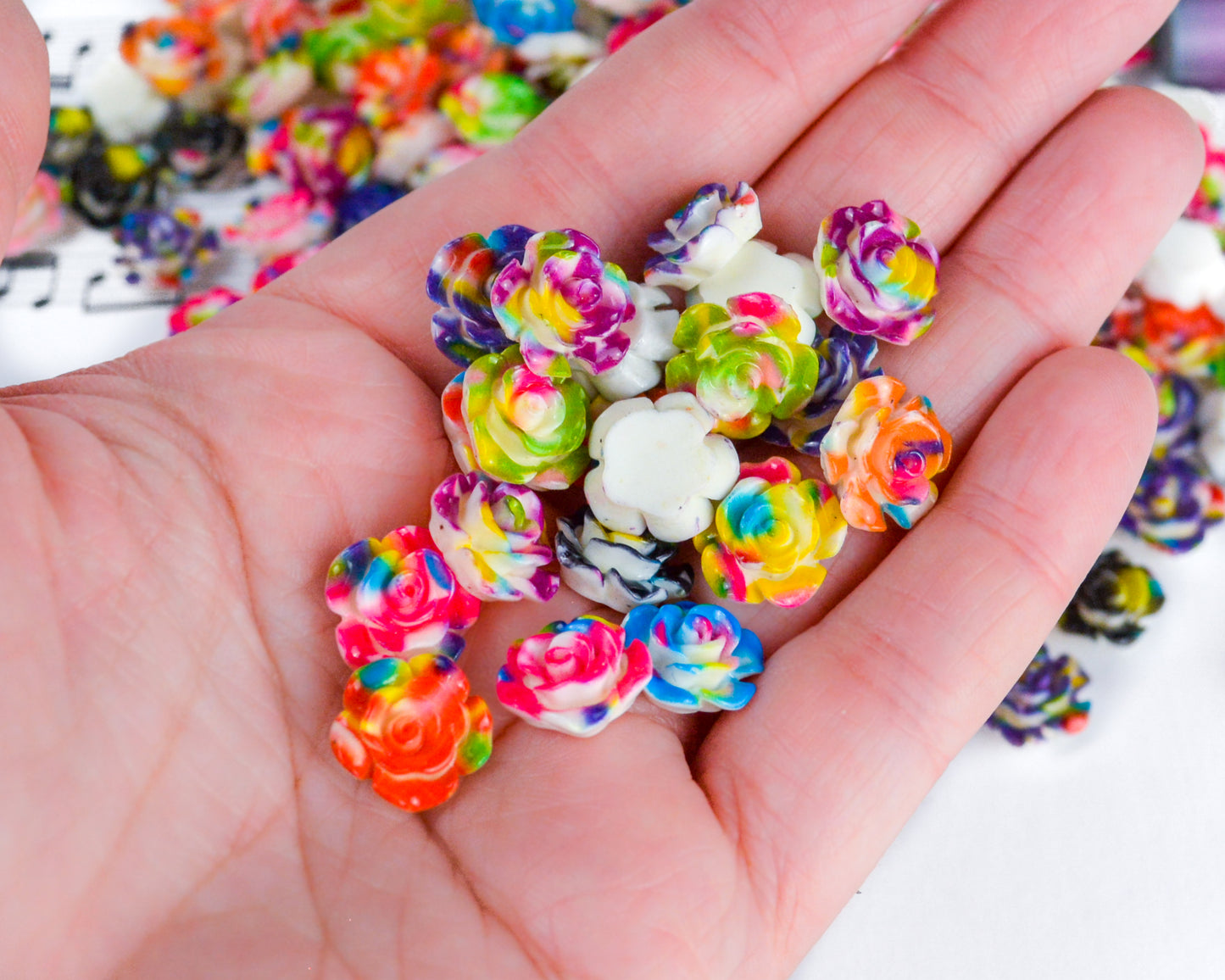 13mm Splatter Painted Rose Cabochons in Colorful Resin
