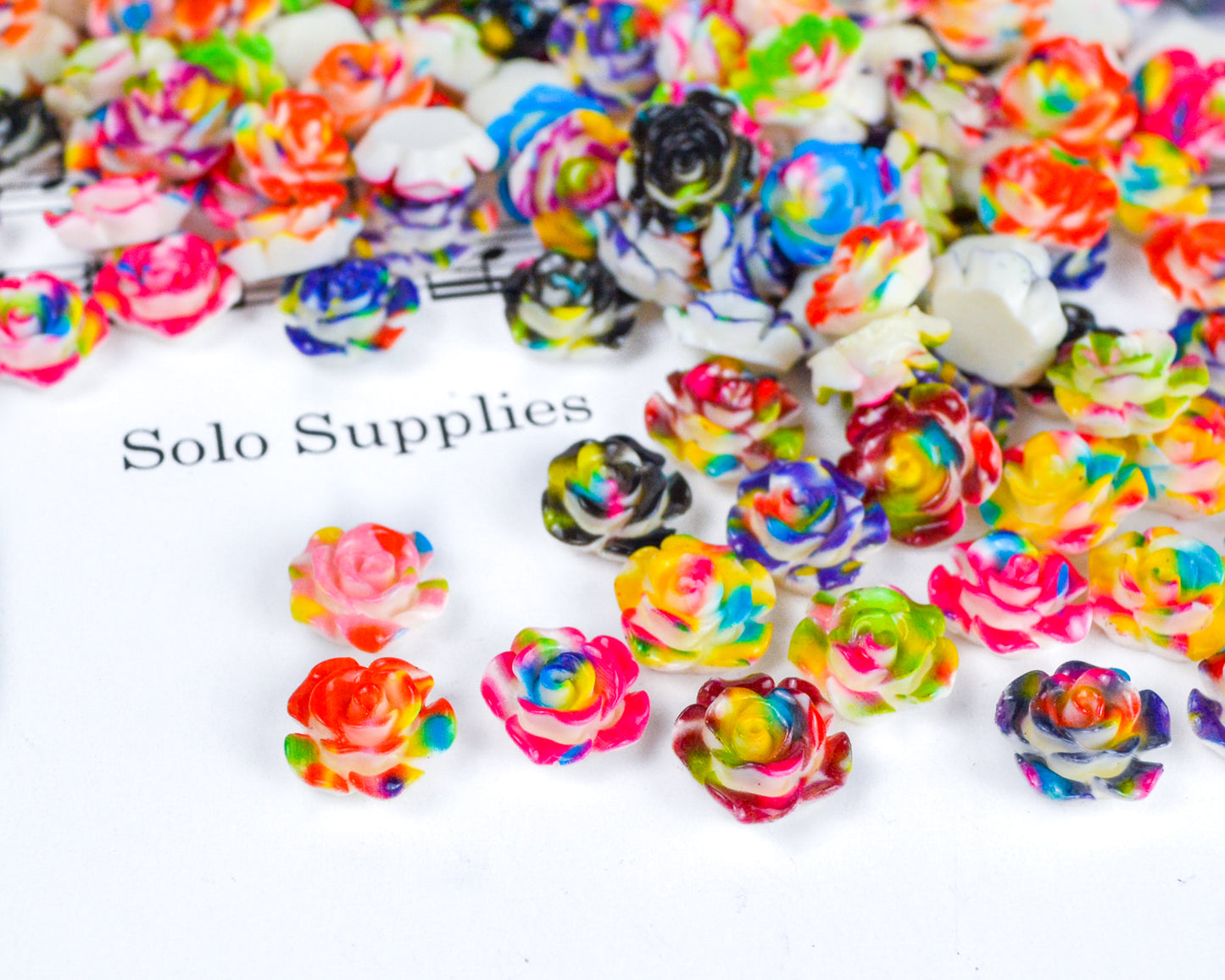 13mm Splatter Painted Rose Cabochons in Colorful Resin