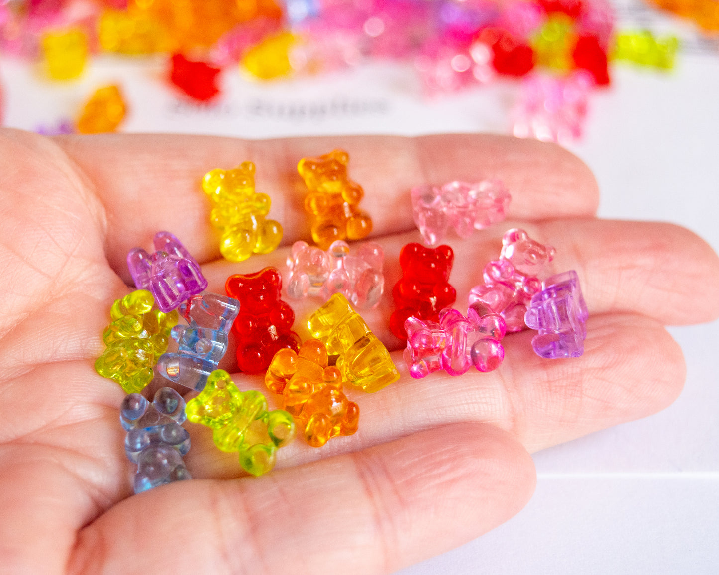 12x7.5mm Teddy Bear Beads, Side Drilled, in Transparent Colored Acrylic