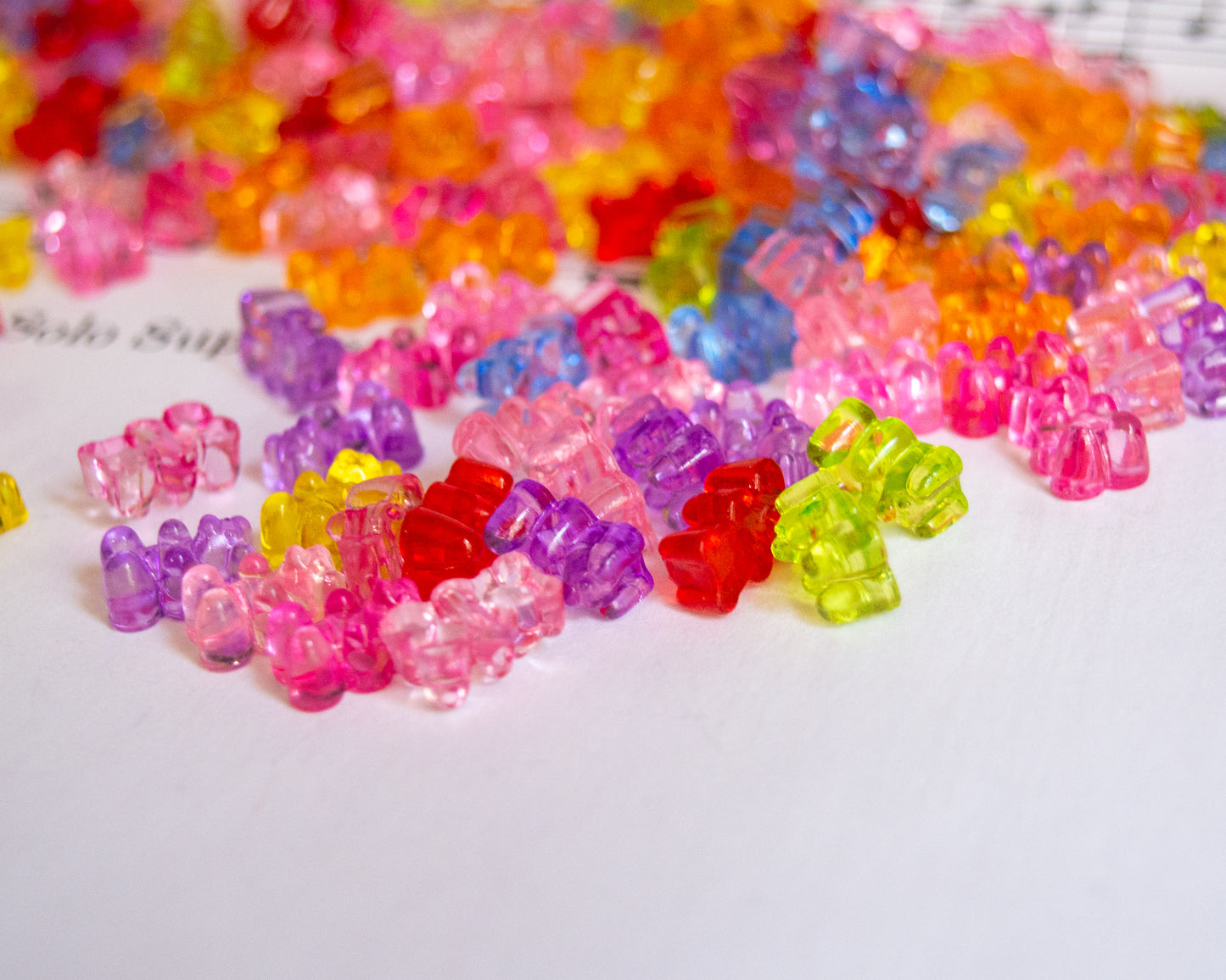 12x7.5mm Teddy Bear Beads, Side Drilled, in Transparent Colored Acrylic