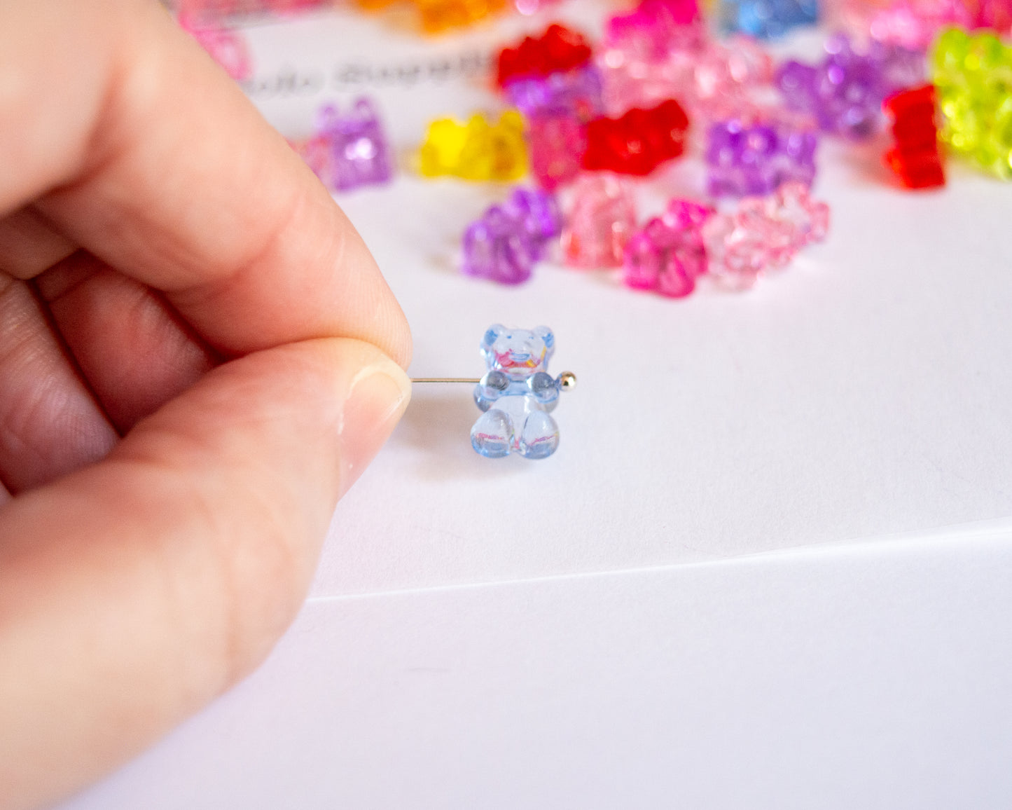 12x7.5mm Teddy Bear Beads, Side Drilled, in Transparent Colored Acrylic