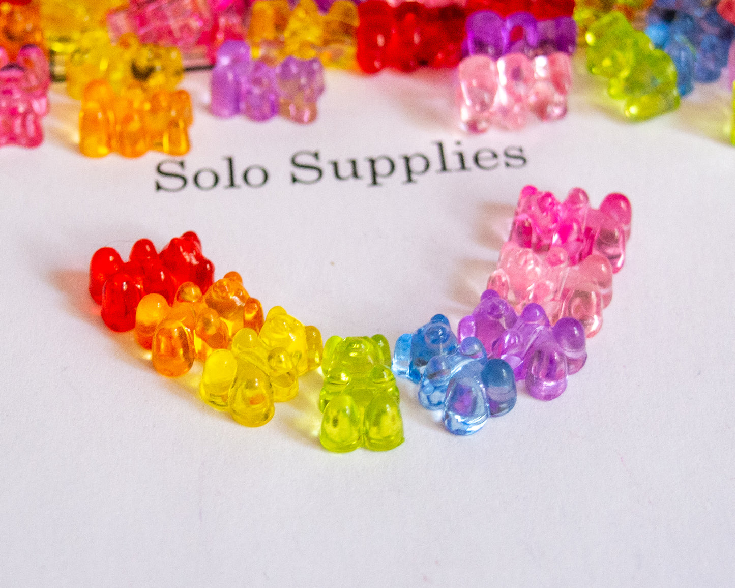 12x7.5mm Teddy Bear Beads, Side Drilled, in Transparent Colored Acrylic