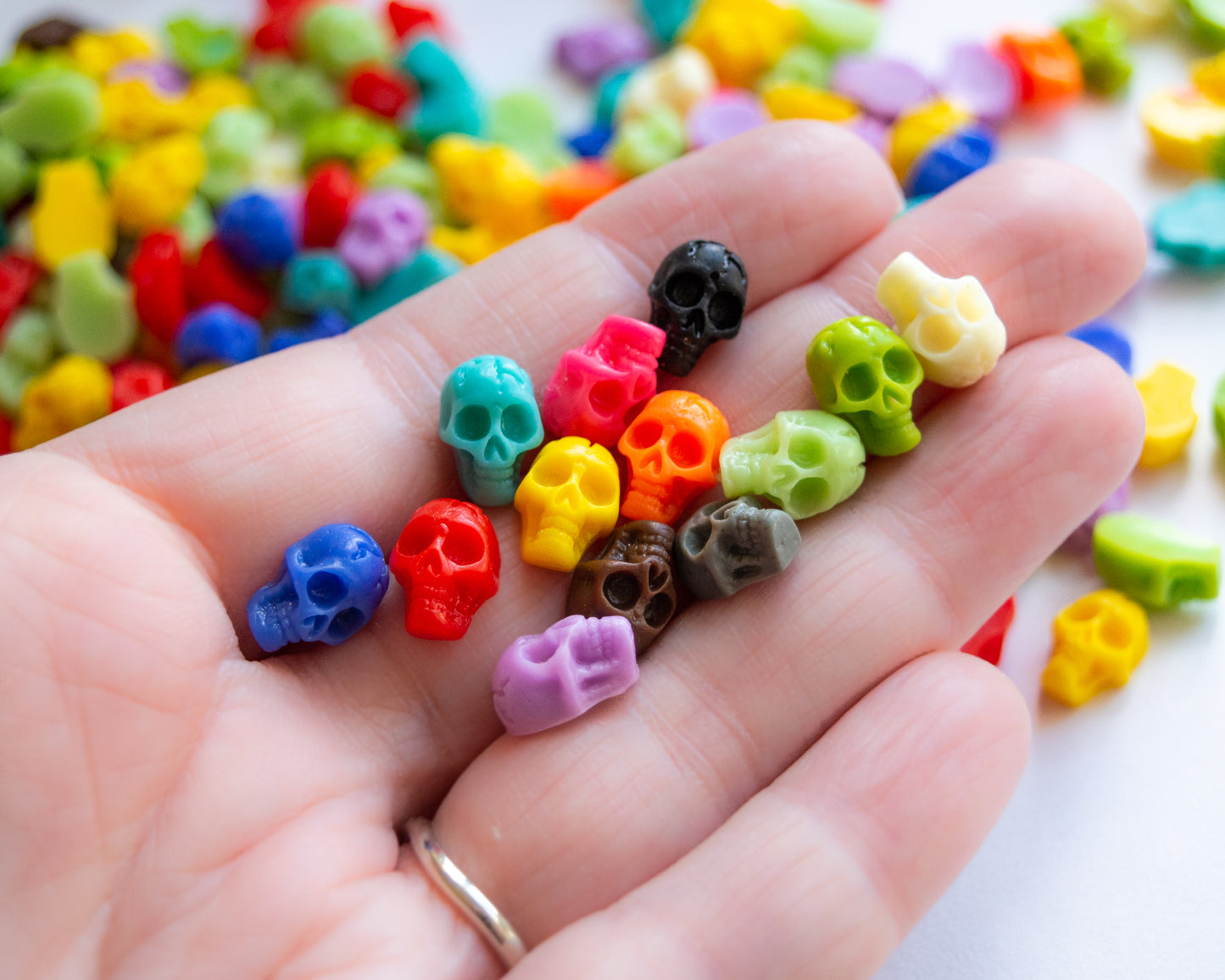 11mm x 8mm Skull Cabochons, Undrilled Resin Flatbacks in Mixed Colors