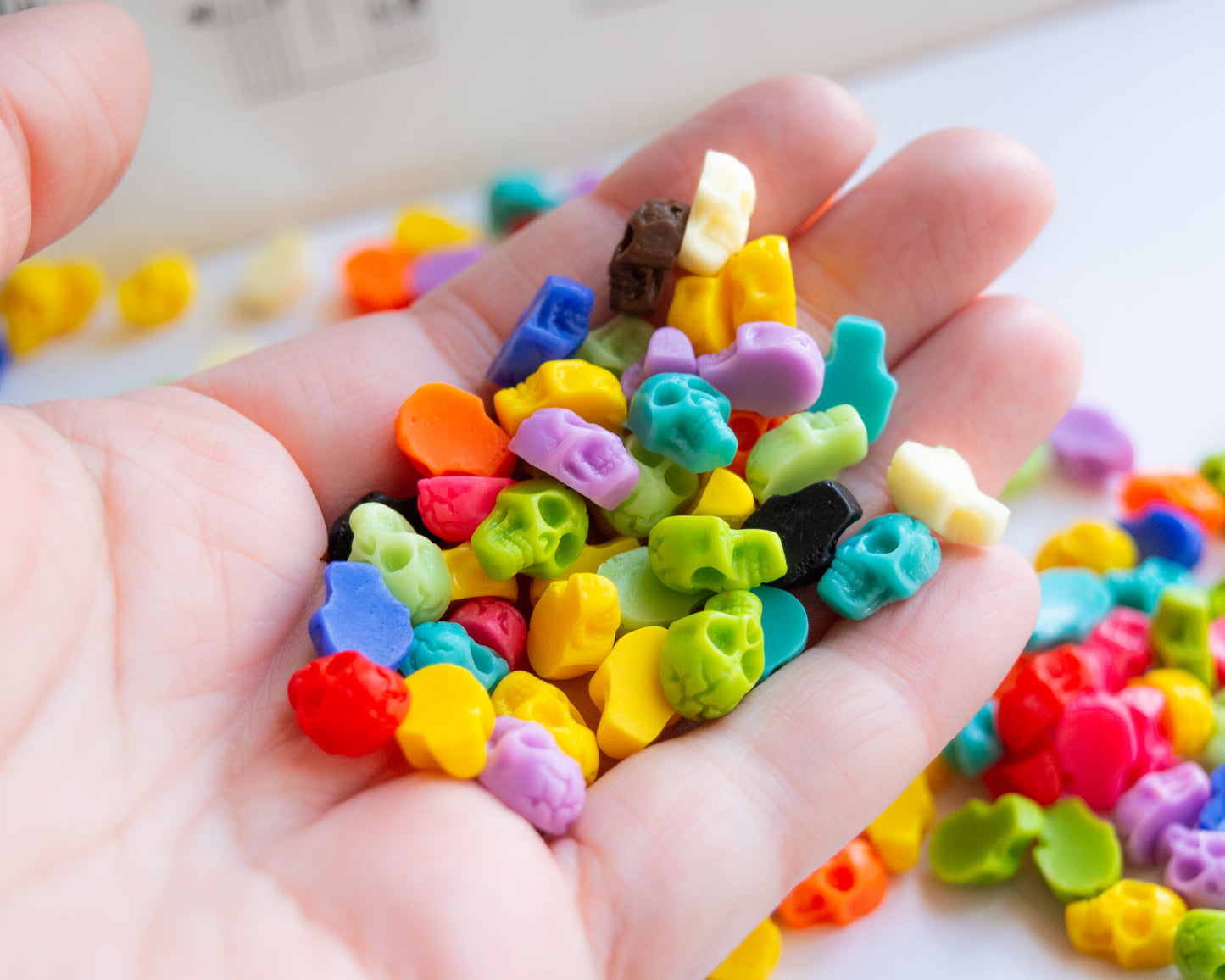 11mm x 8mm Skull Cabochons, Undrilled Resin Flatbacks in Mixed Colors