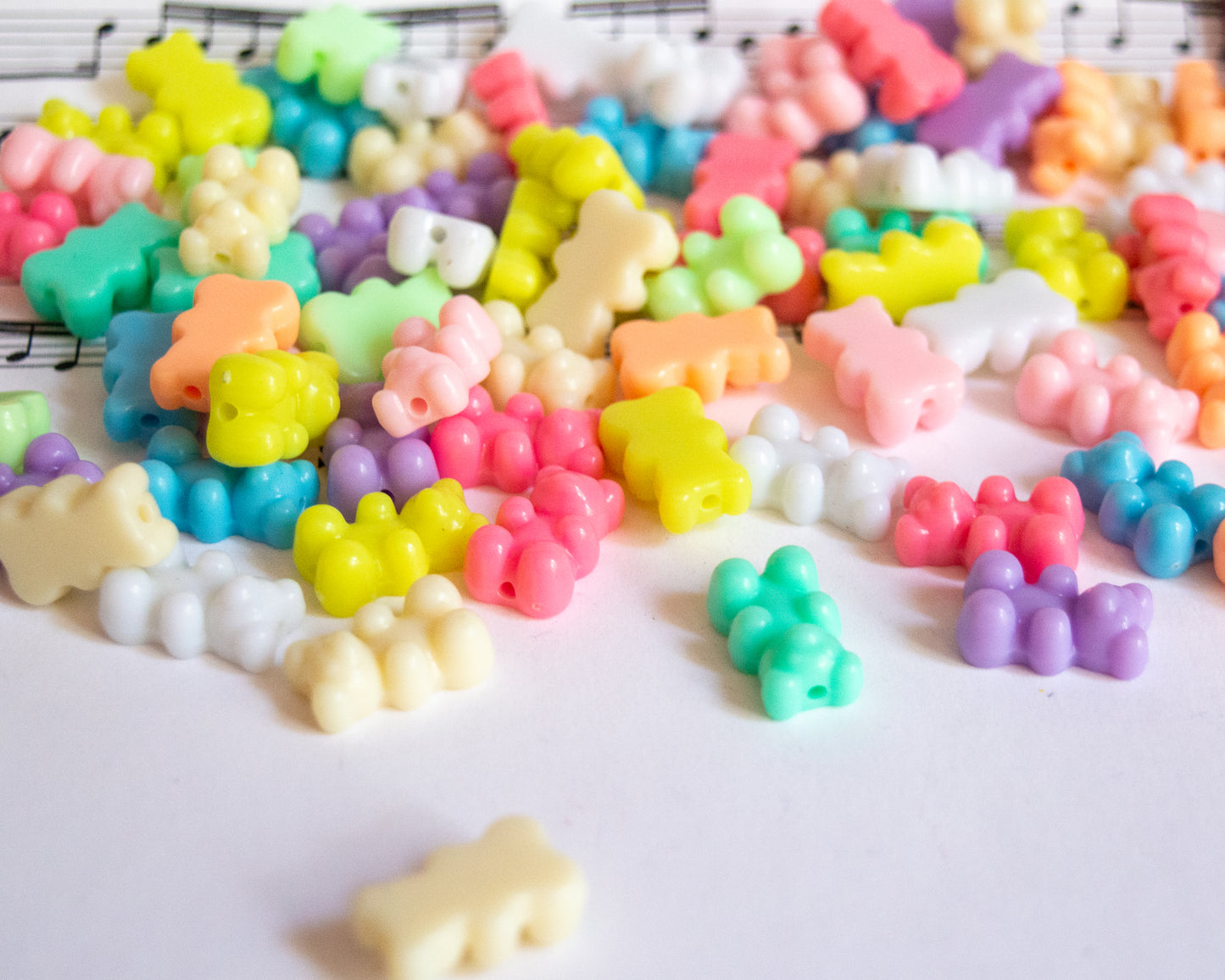 18x11mm Teddy Bear Beads in Pastel Colored Acrylic