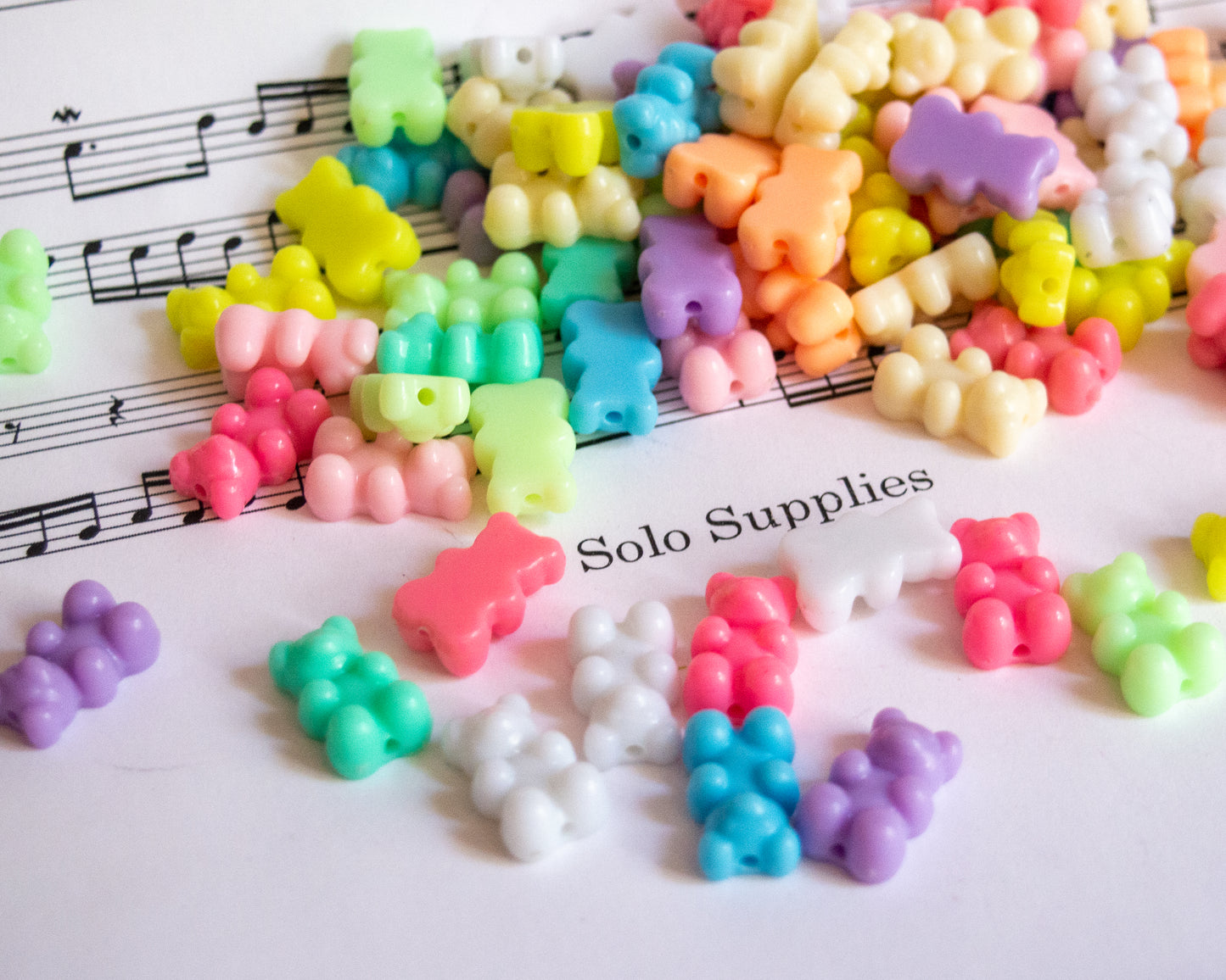 18x11mm Teddy Bear Beads in Pastel Colored Acrylic