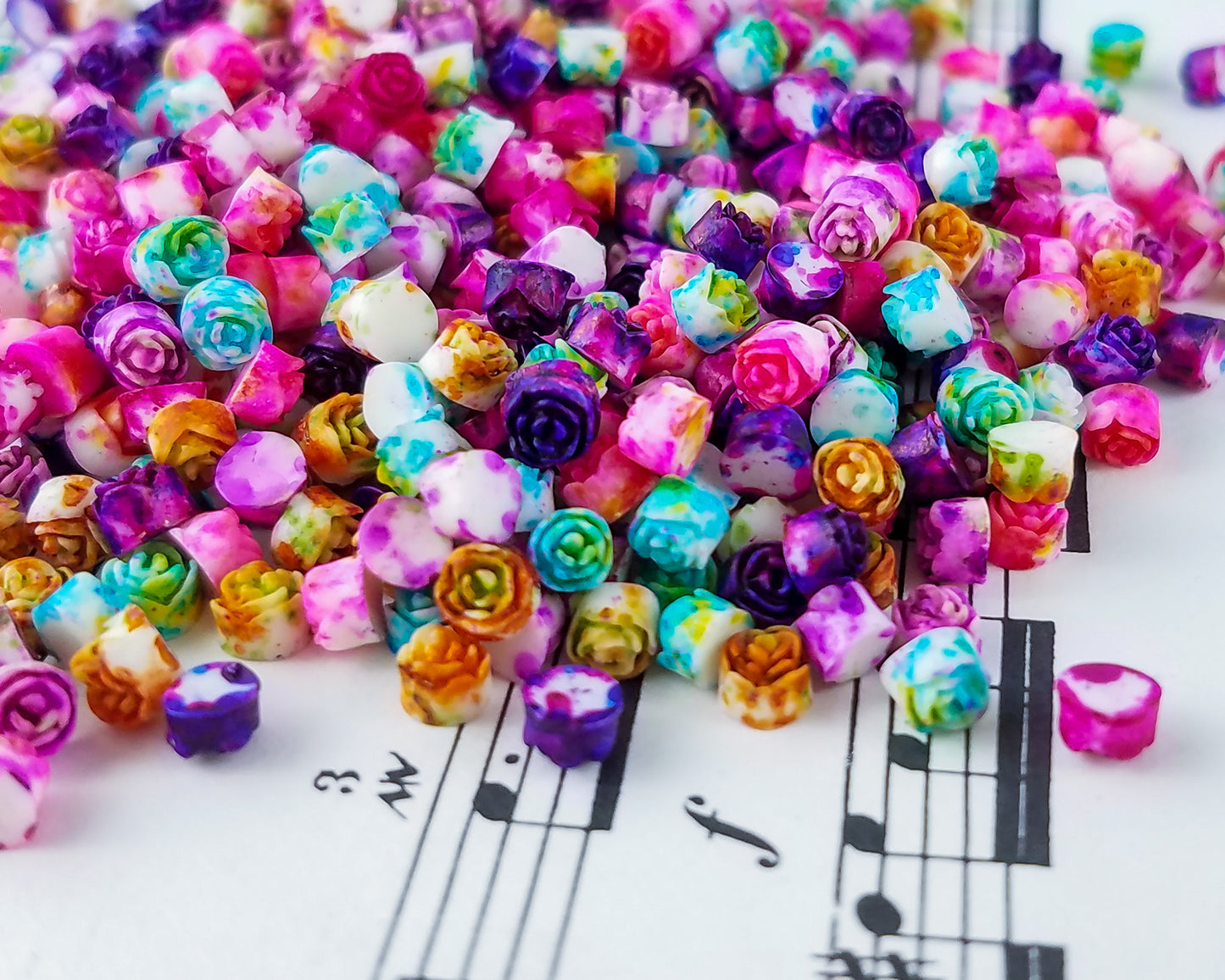 4.25mm Splatter Painted Rosette Cabochons in Colorful Resin