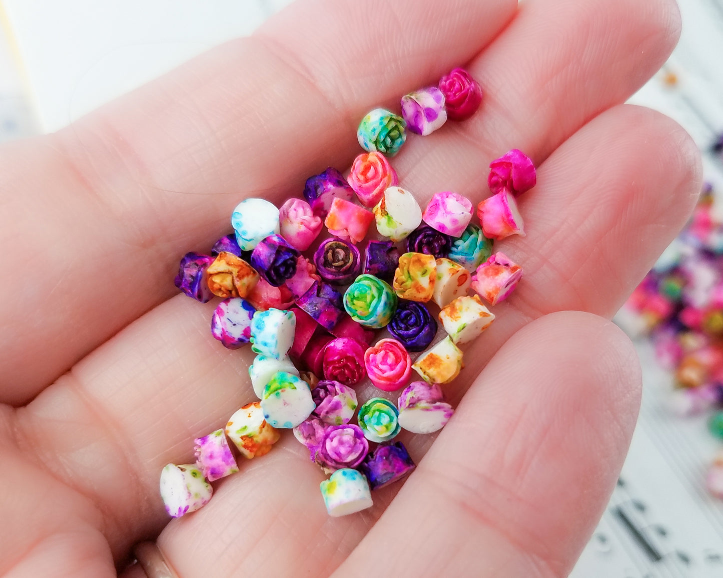 4.25mm Splatter Painted Rosette Cabochons in Colorful Resin