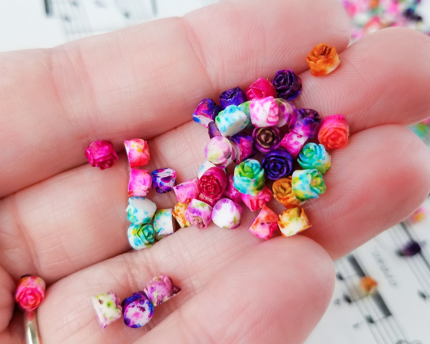 4.25mm Splatter Painted Rosette Cabochons in Colorful Resin
