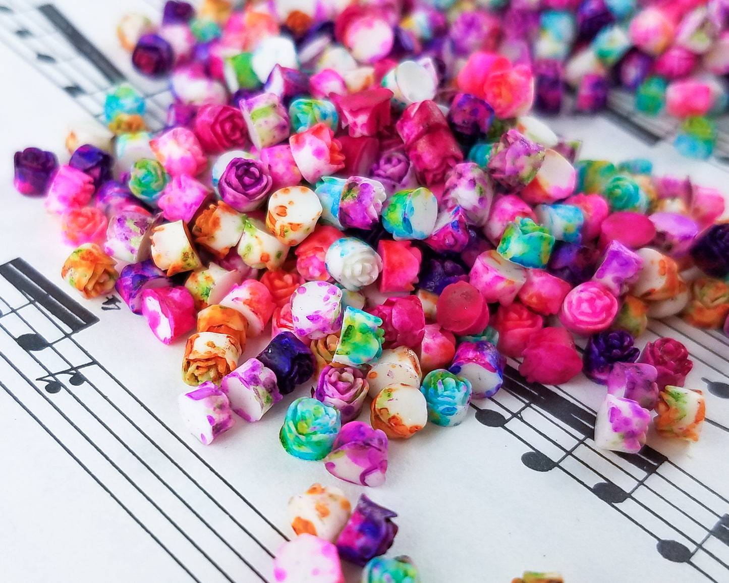 4.25mm Splatter Painted Rosette Cabochons in Colorful Resin