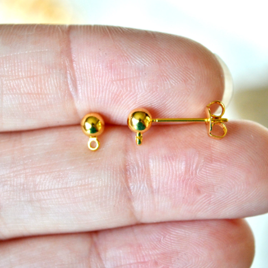 4mm Ball with Loop Post Earrings in Gold or Silver Plated Brass