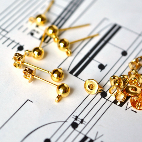 4mm Ball with Loop Post Earrings in Gold or Silver Plated Brass