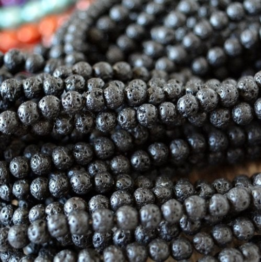 Black Lava Stone Beads in 4mm, 6mm, 8mm, or 12mm Size