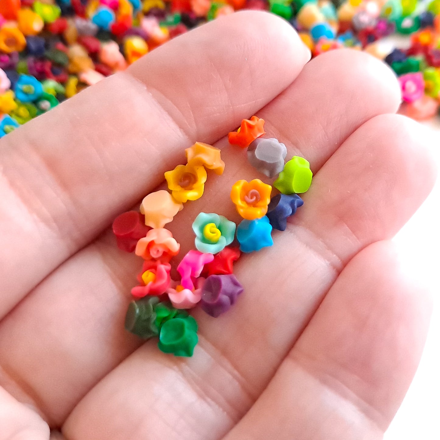 Tiny 5.5mm to 6mm Flower Cabochons, Colorful Autumn Mix Resin Flatbacks