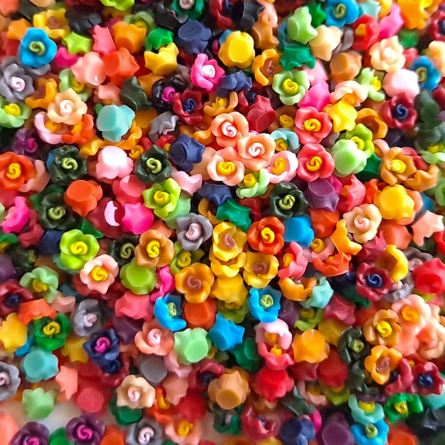 Tiny 5.5mm to 6mm Flower Cabochons, Colorful Autumn Mix Resin Flatbacks
