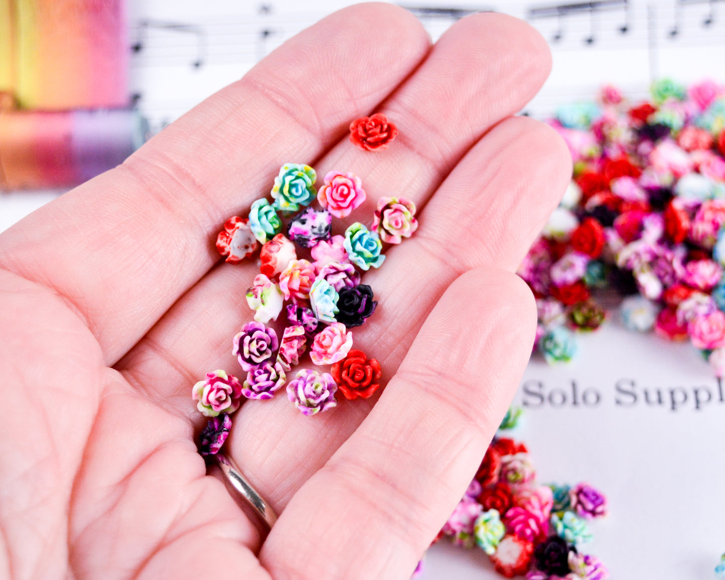 6x3mm Splatter Painted Rose Cabochons in Colorful Resin