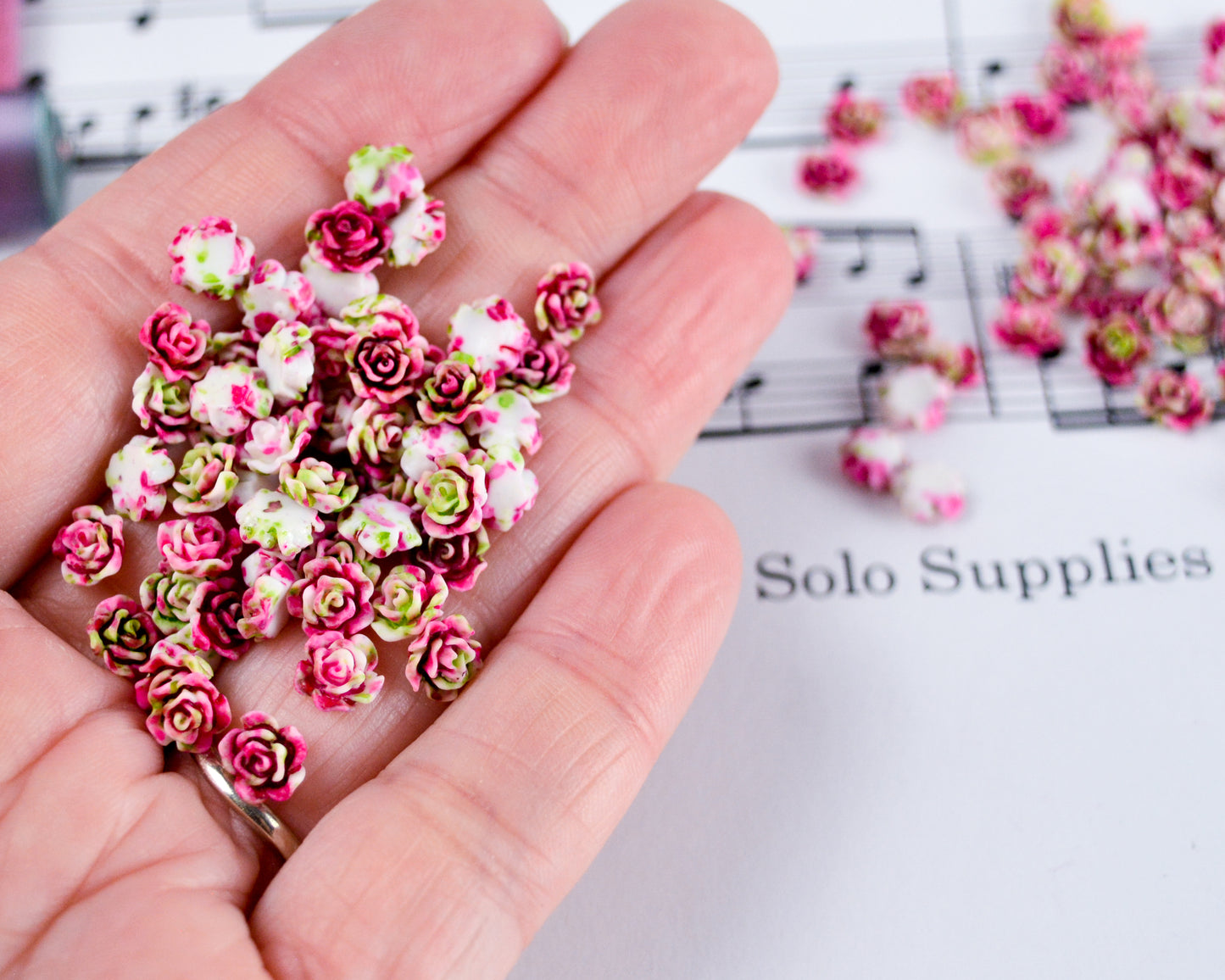 6x3mm Splatter Painted Rose Cabochons in Colorful Resin