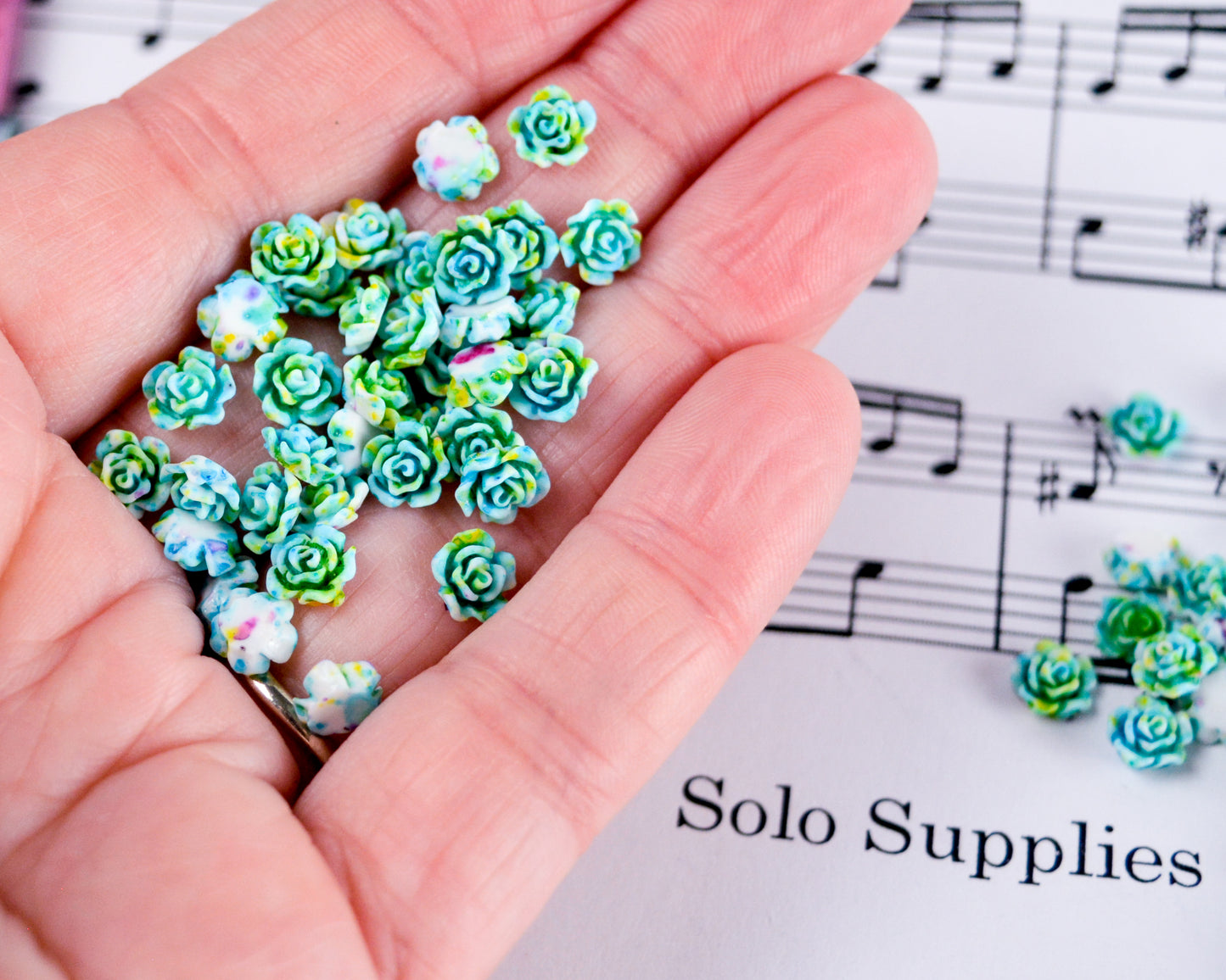 6x3mm Splatter Painted Rose Cabochons in Colorful Resin