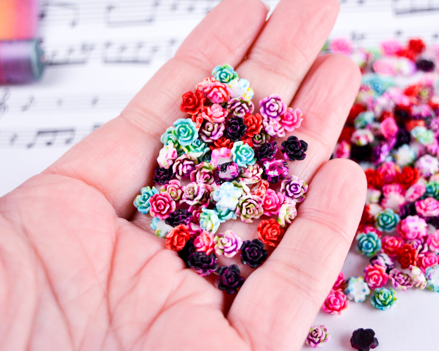 6x3mm Splatter Painted Rose Cabochons in Colorful Resin