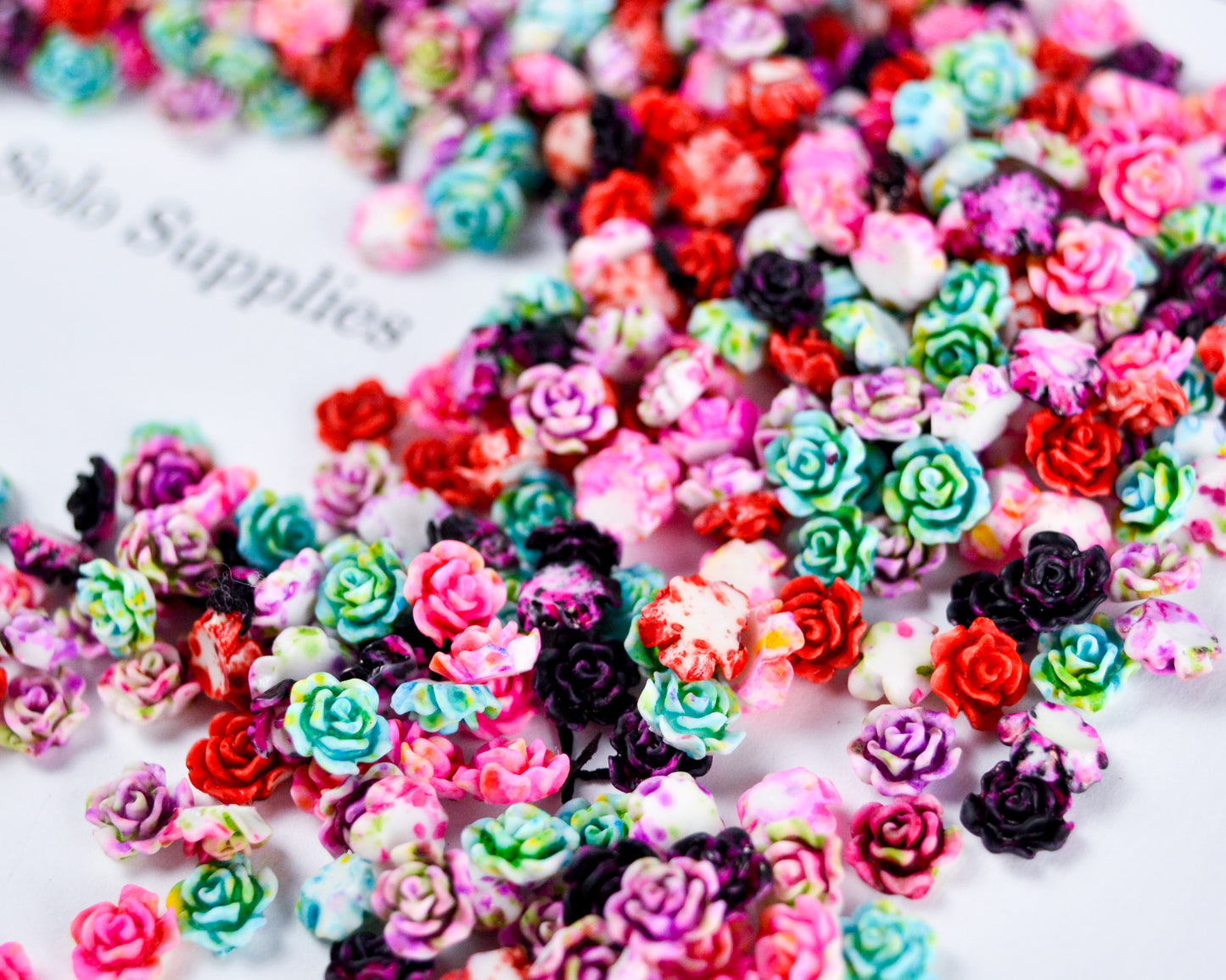 6x3mm Splatter Painted Rose Cabochons in Colorful Resin
