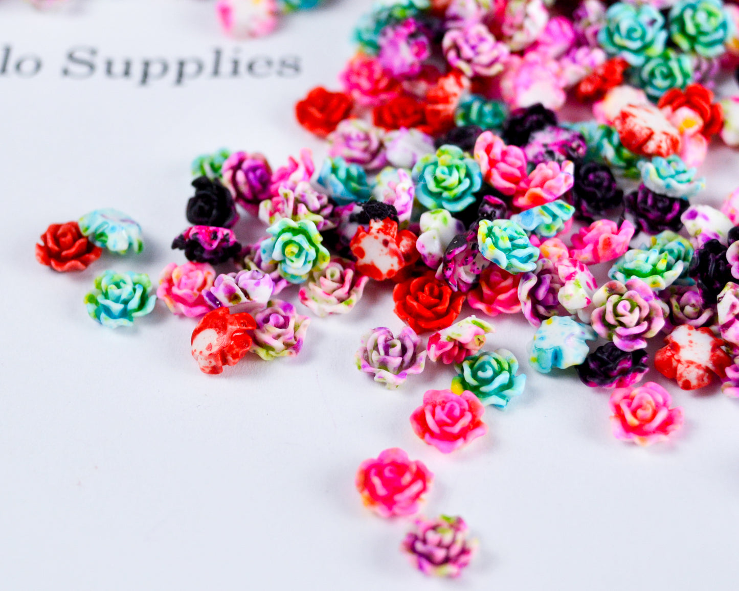 6x3mm Splatter Painted Rose Cabochons in Colorful Resin