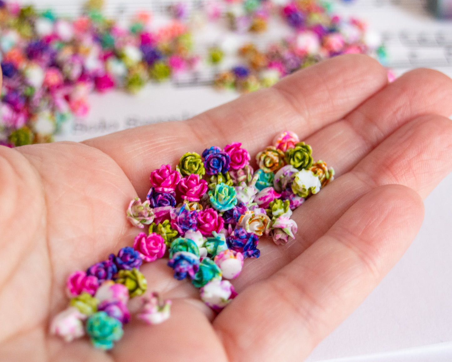 6x4.5mm Splatter Painted Rose Cabochons in Colorful Resin