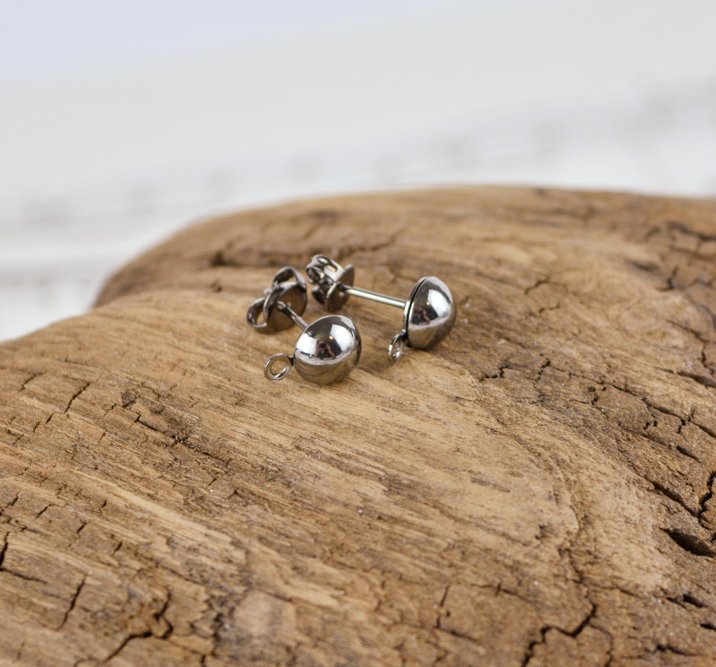 6mm Domed Earrings with Closed Loop, Choose Silver, Gold, Gunmetal, or Antiqued Gold Plated Brass