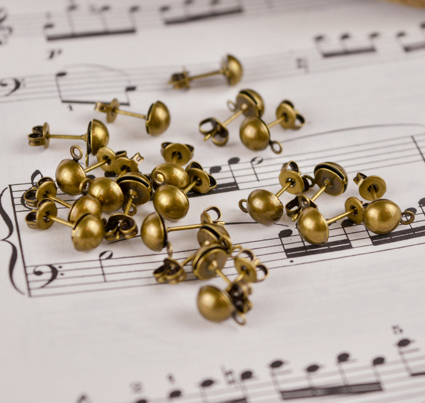 6mm Domed Earrings with Closed Loop, Choose Silver, Gold, Gunmetal, or Antiqued Gold Plated Brass