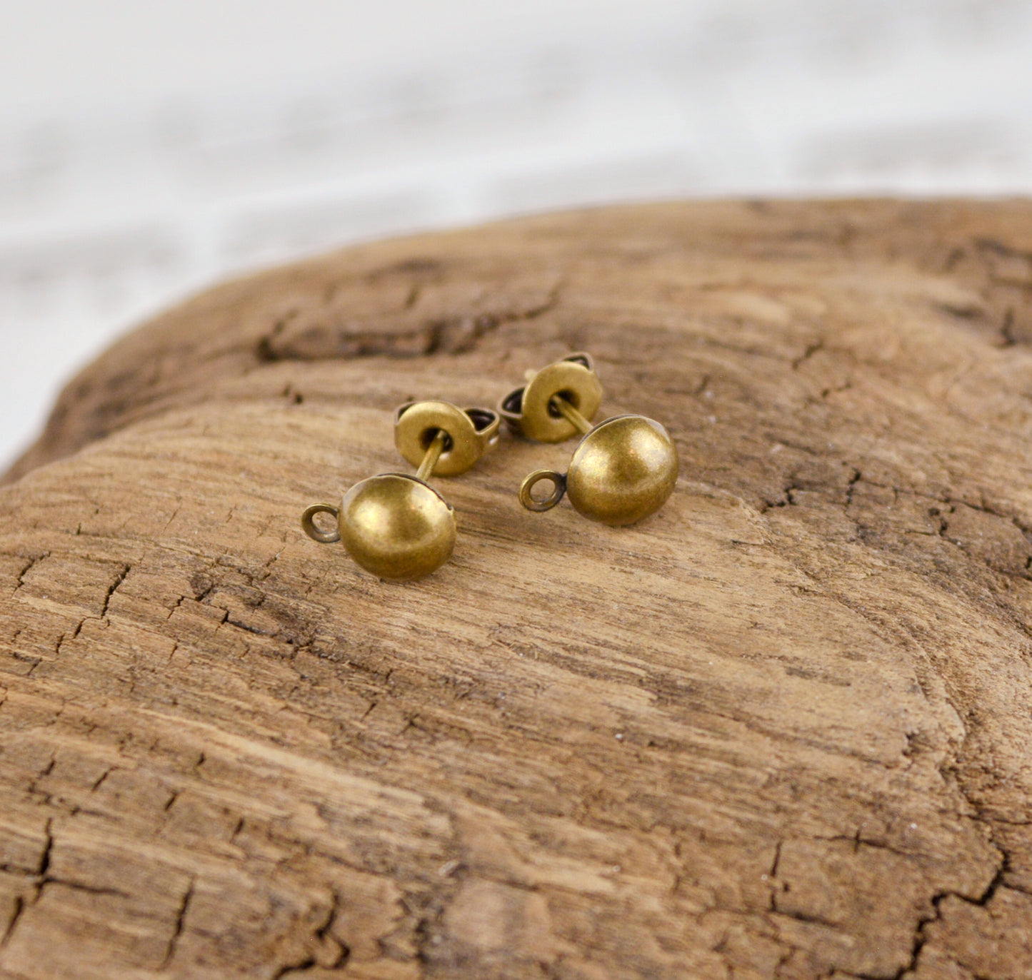 6mm Domed Earrings with Closed Loop, Choose Silver, Gold, Gunmetal, or Antiqued Gold Plated Brass