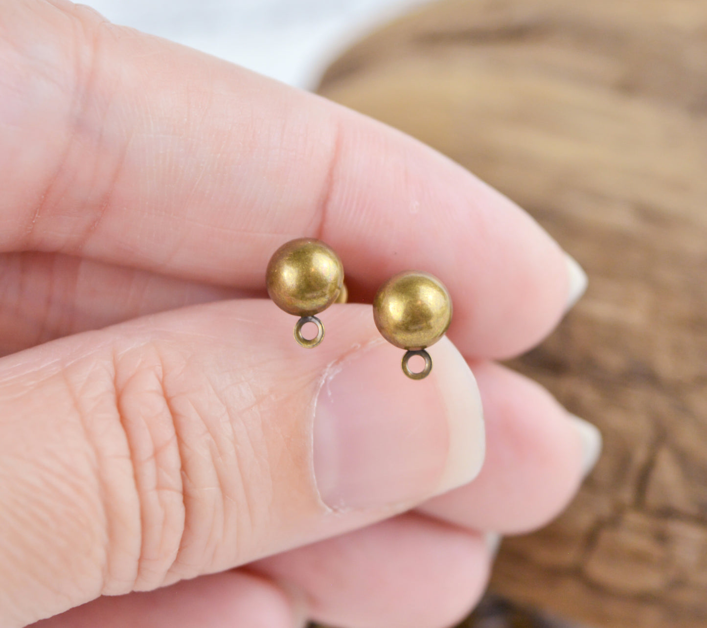 6mm Domed Earrings with Closed Loop, Choose Silver, Gold, Gunmetal, or Antiqued Gold Plated Brass
