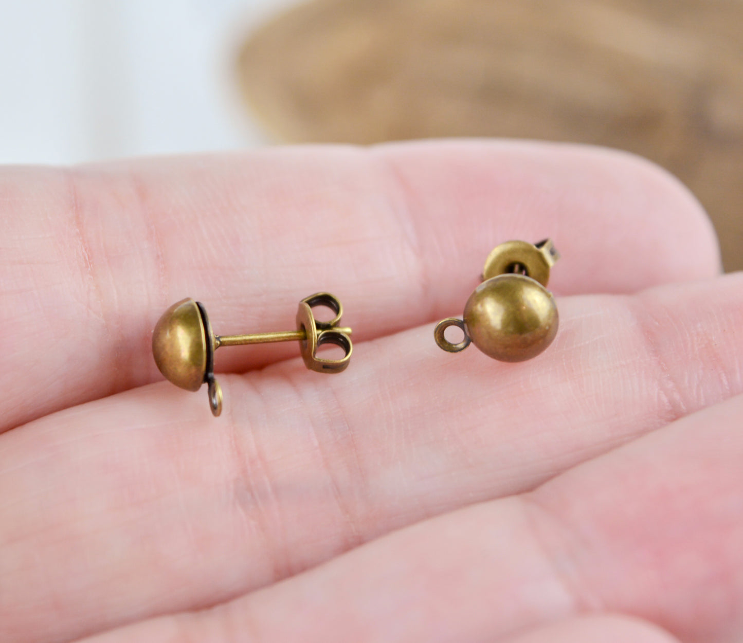 6mm Domed Earrings with Closed Loop, Choose Silver, Gold, Gunmetal, or Antiqued Gold Plated Brass