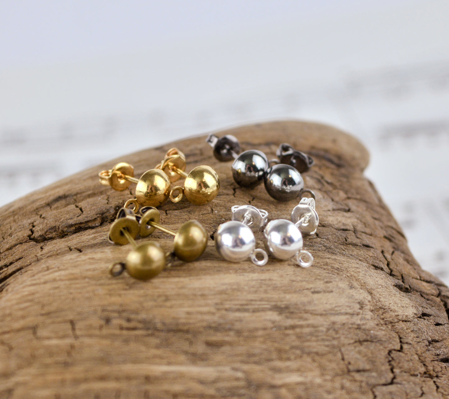 6mm Domed Earrings with Closed Loop, Choose Silver, Gold, Gunmetal, or Antiqued Gold Plated Brass