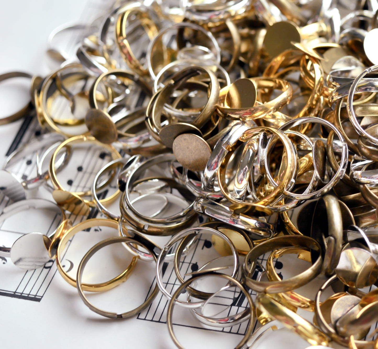 Adjustable Rings with 10mm Flat Pad in Gold, Antiqued Bronze, or Chrome