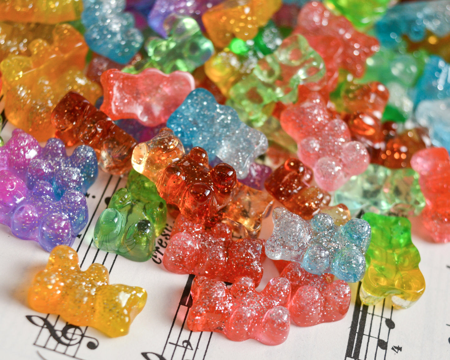Glitter Two Tone Bear Cabochons 18x12mm In Colorful Resin