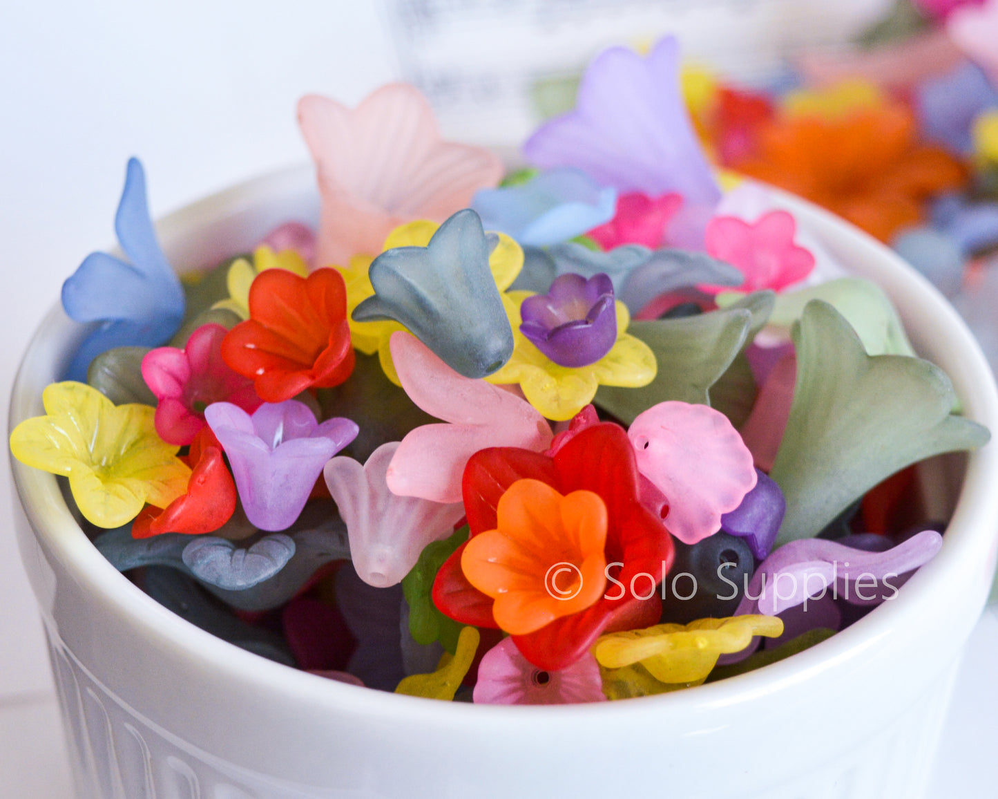 Assorted Frosted Acrylic Flower Beads, Mixed Colorful Lightweight Beads