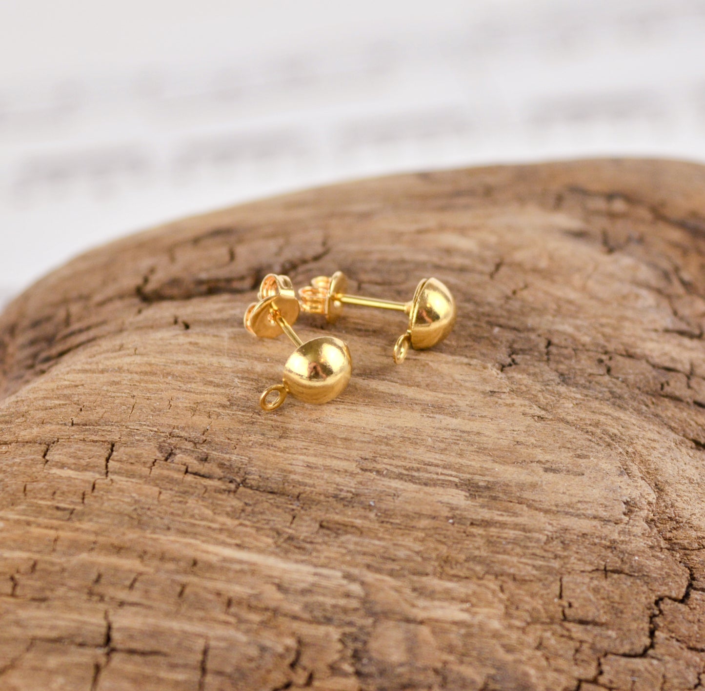 6mm Domed Earrings with Closed Loop, Choose Silver, Gold, Gunmetal, or Antiqued Gold Plated Brass
