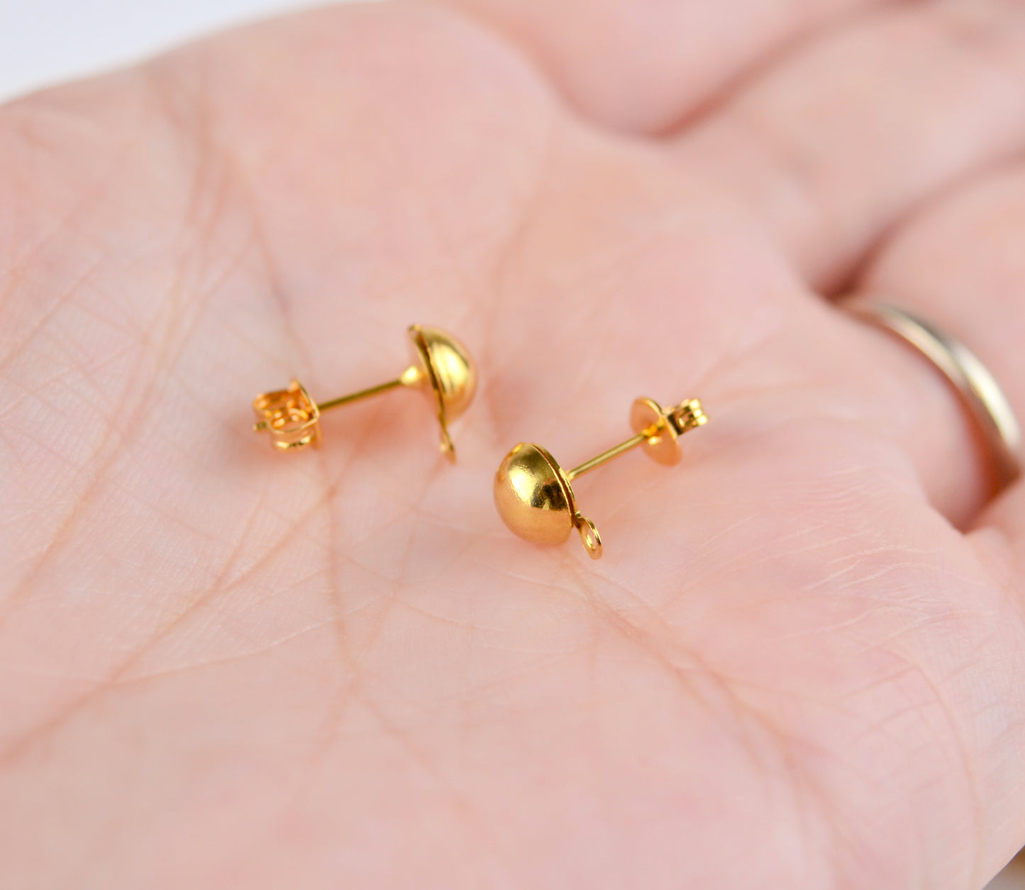 6mm Domed Earrings with Closed Loop, Choose Silver, Gold, Gunmetal, or Antiqued Gold Plated Brass