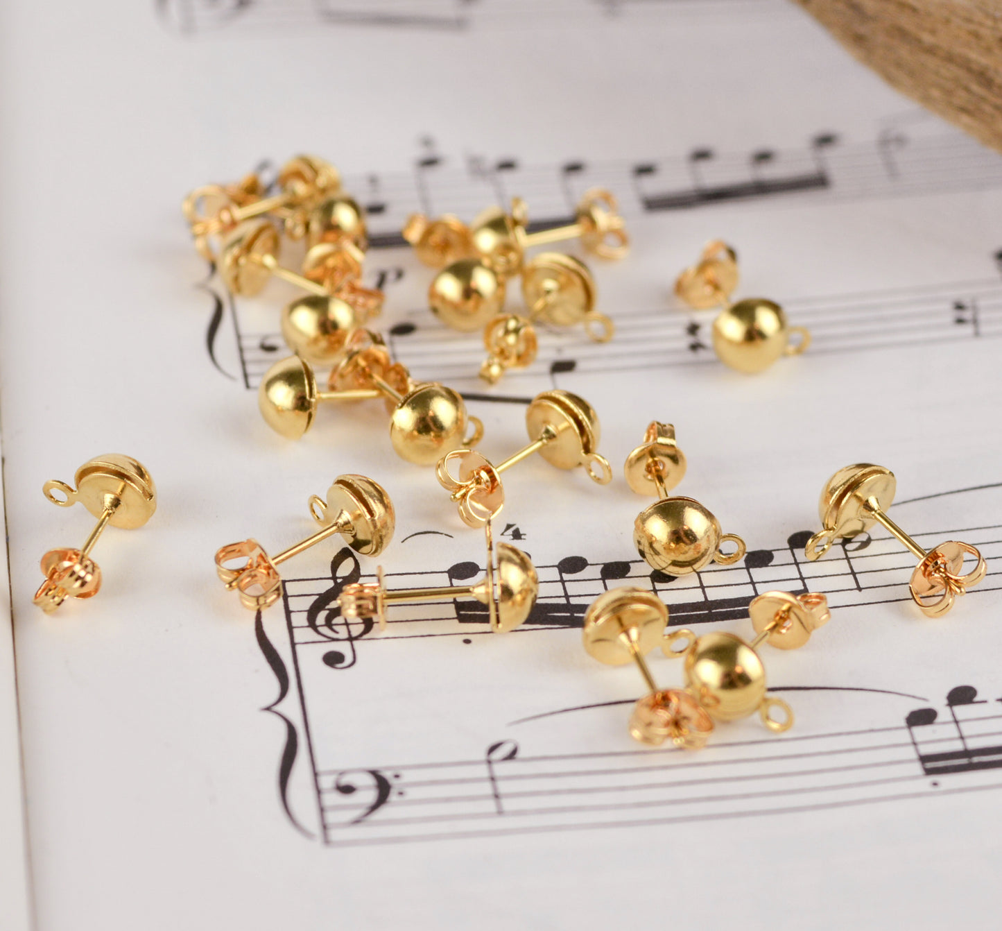 6mm Domed Earrings with Closed Loop, Choose Silver, Gold, Gunmetal, or Antiqued Gold Plated Brass