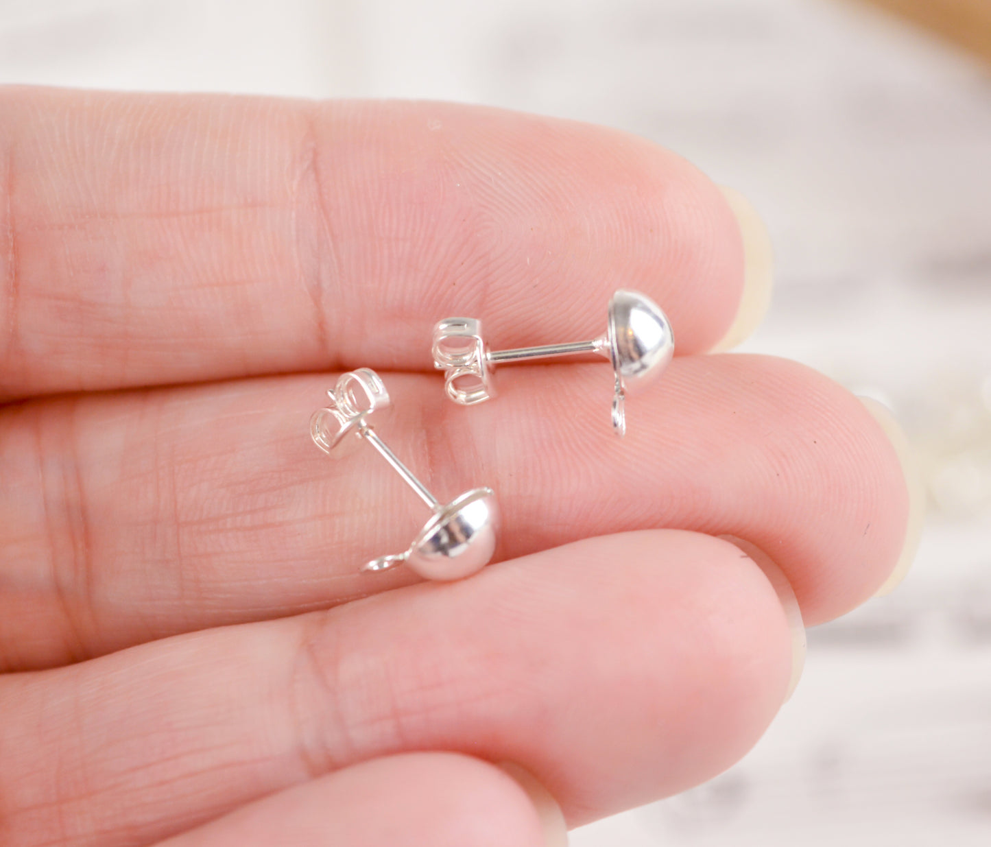 6mm Domed Earrings with Closed Loop, Choose Silver, Gold, Gunmetal, or Antiqued Gold Plated Brass