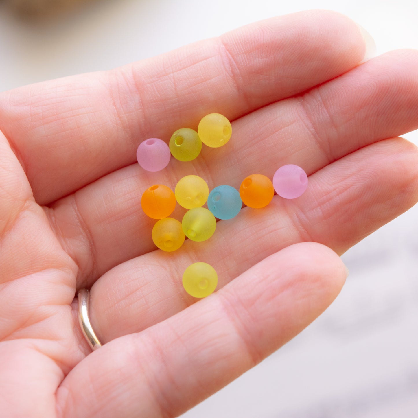 6mm Round Frosted Acrylic Beads in Pretty Colors, Lightweight Semi-Translucent Fun, Satin Finish Mixed Colors For DIY Jewelry and Crafts
