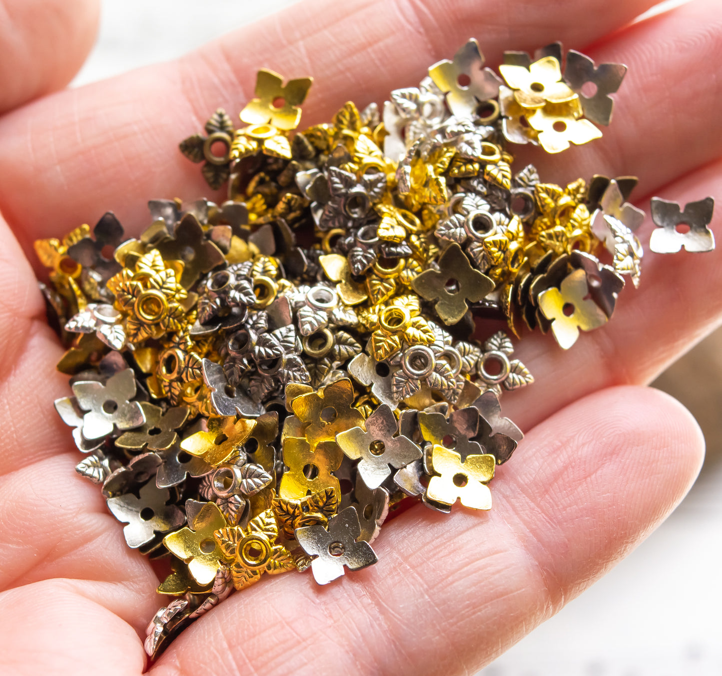 7.5mm Leafy Beadcaps, Choose your Color