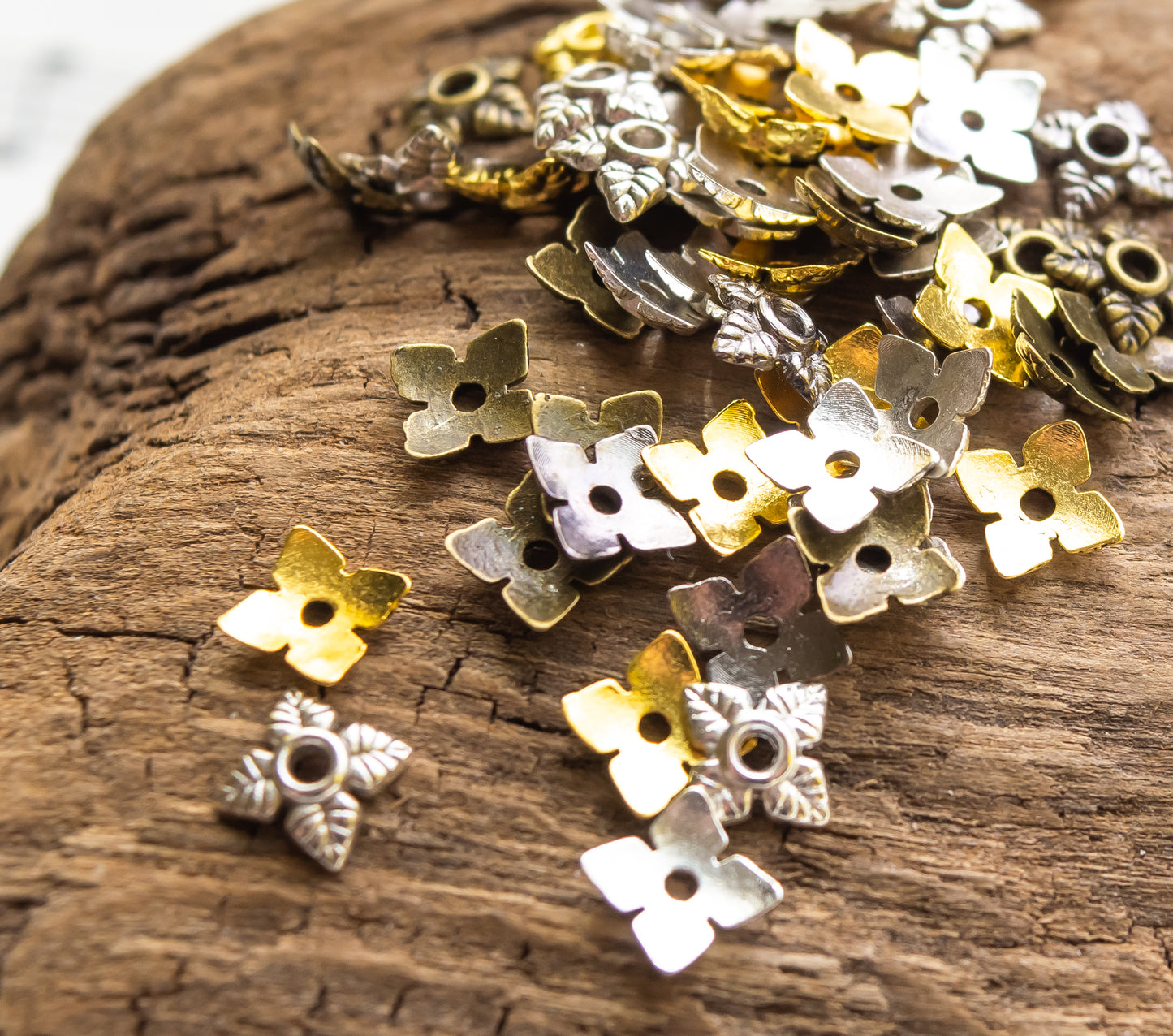 7.5mm Leafy Beadcaps, Choose your Color