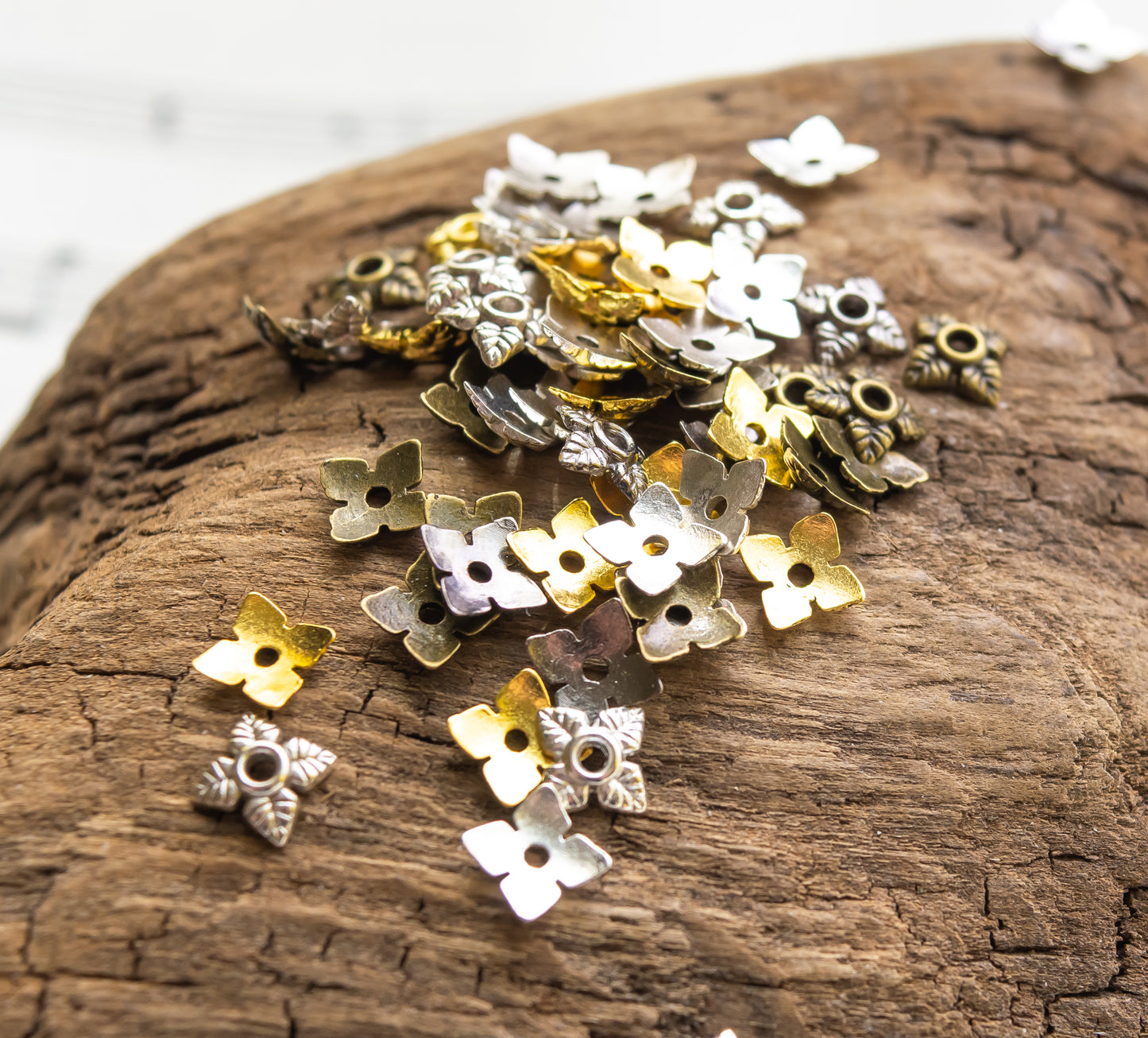 7.5mm Leafy Beadcaps, Choose your Color