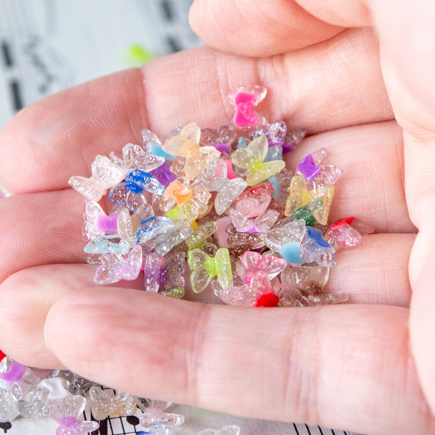 6.5mm Butterfly Cabochons in Glitter Resin