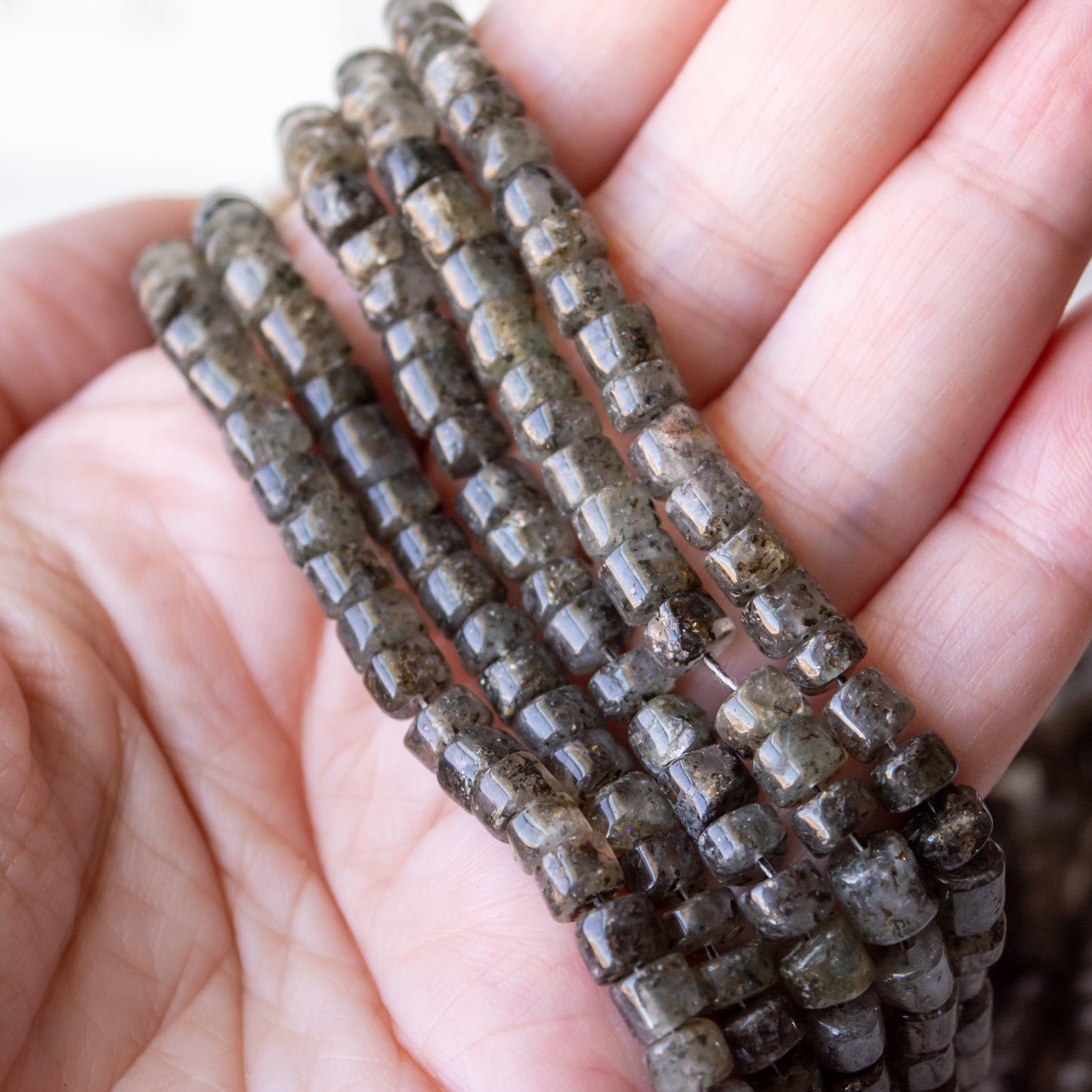 3x5mm - 5x5mm Black Spotted Quartz Heishi Beads 13.75" Strand