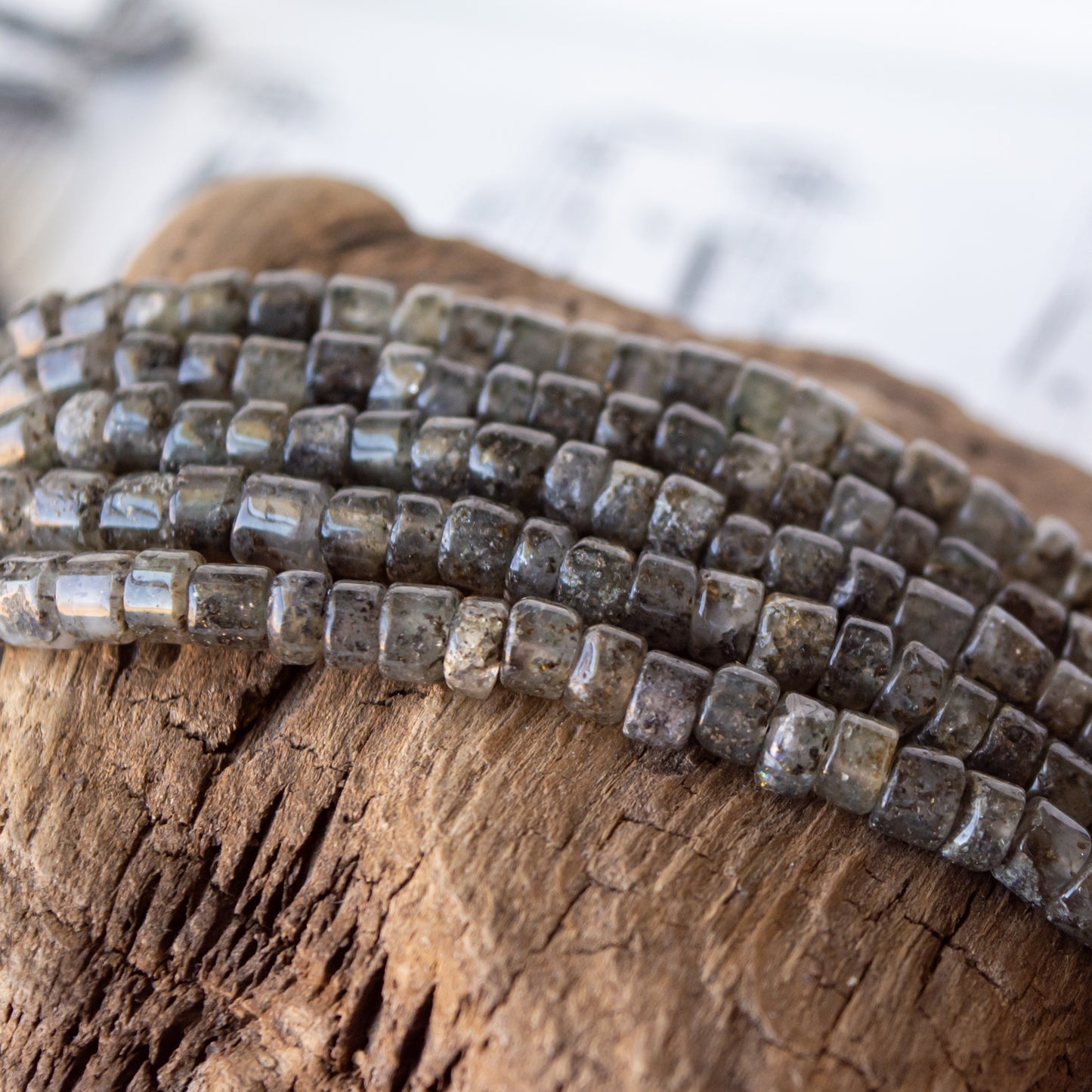 3x5mm - 5x5mm Black Spotted Quartz Heishi Beads 13.75" Strand